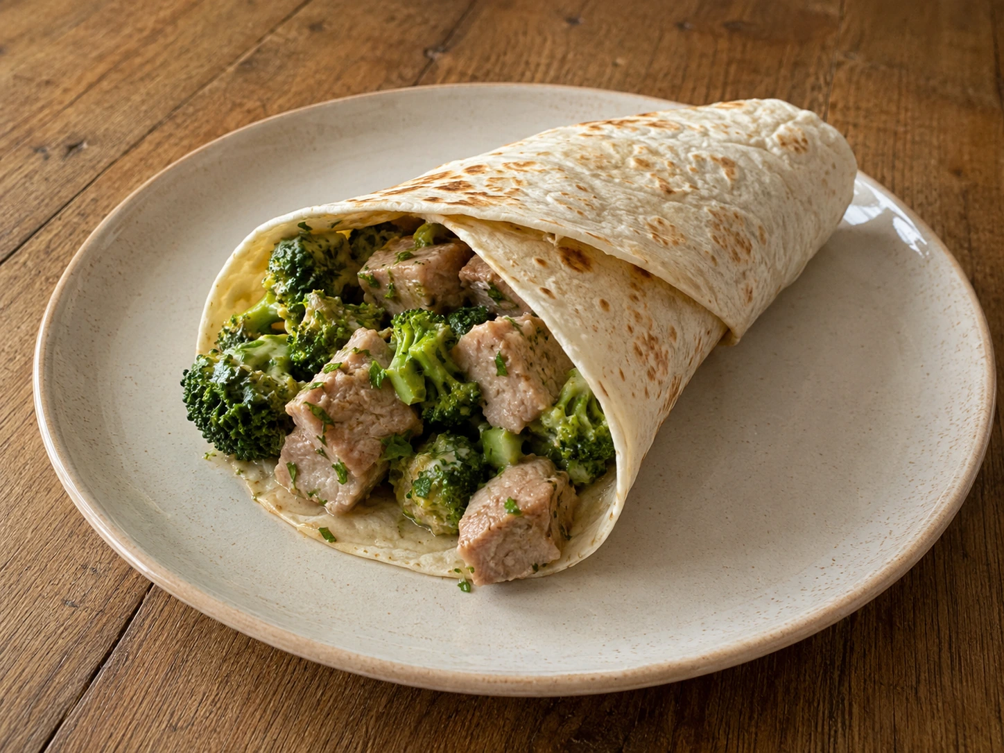 Tortilla sertéscomb petrezselymesen brokkolival tálalva